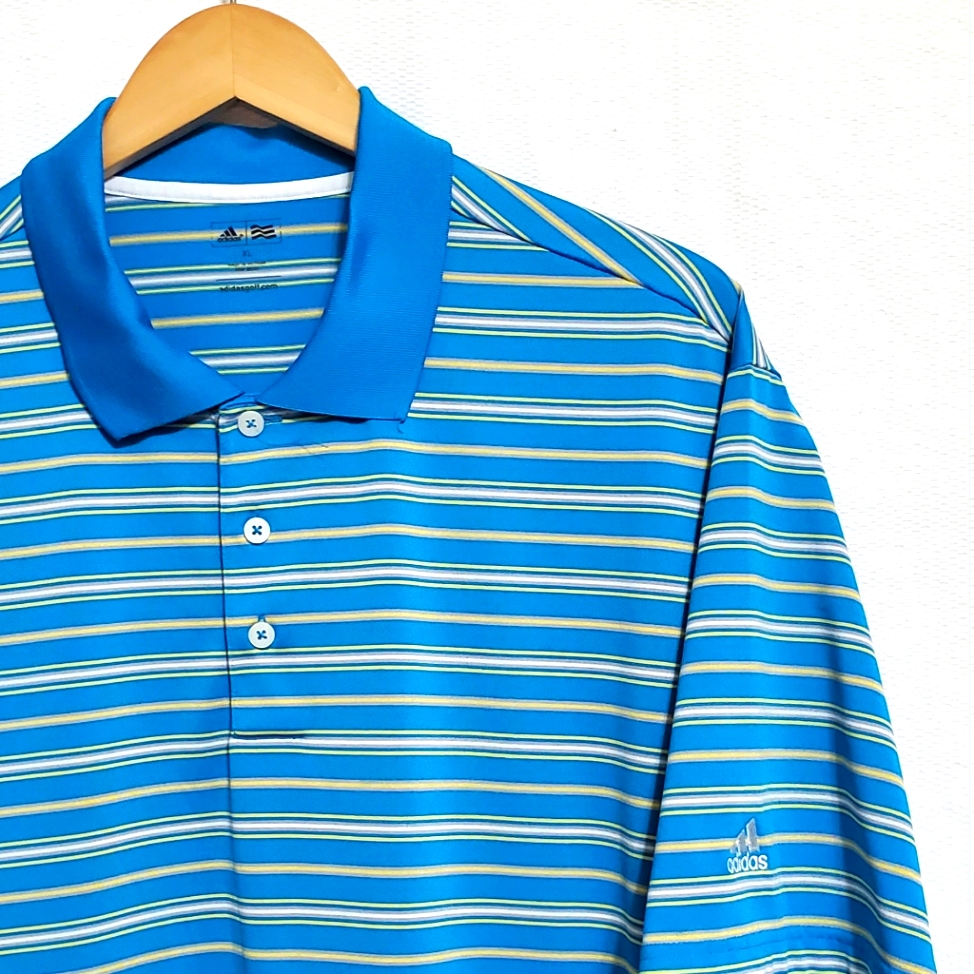 Adidas Golf Polo Shirt Blue Stripe Mens Xl